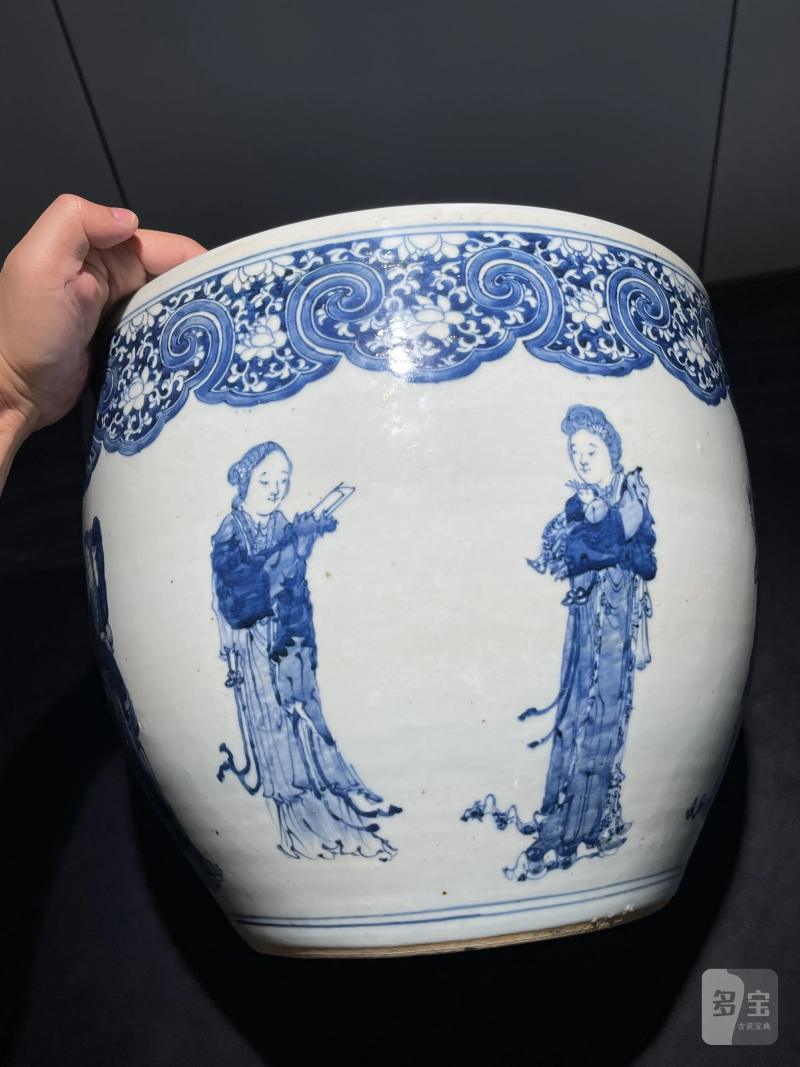 清晚期 青花人物纹卷缸 - 图3
